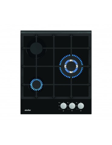 Simfer Hob H4.305.HGSSP Gas on glass, Number of burners/cooking zones 3, Rotary painted inox knobs, Black, 45 cm
