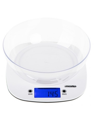 Mesko Scale with bowl MS 3165 Maximum weight (capacity) 5 kg, Graduation 1 g, Display type LCD, White