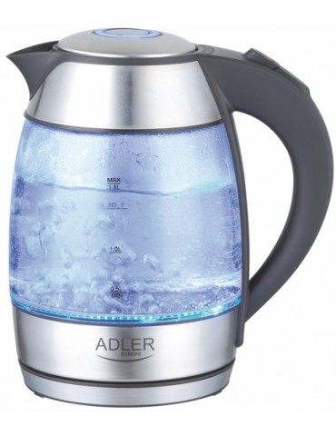 Adler AD 1246 Standard kettle, Glass, Stainless steel/Black, 2000 W, 360 rotational base, 1.8 L