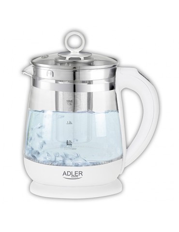 Adler Kettle AD 1299 Electric, 2200 W, 1.5 L, Glass/Stainless steel, 360 rotational base, White