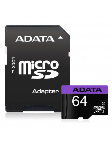 ADATA Memory card AUSDX64GUICL10-PA1 64 GB, microSDHC, Flash memory class UHS-I Class 10, Adapter